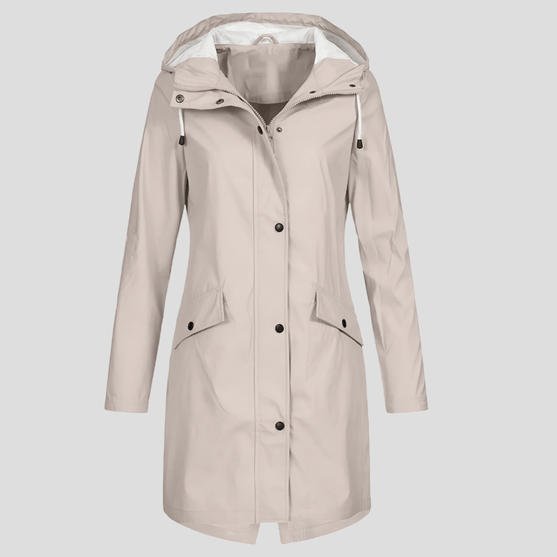 Long Women&#39;s Raincoat With Adjustable Hood And Pockets
