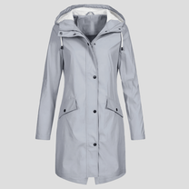 Long Women&#39;s Raincoat With Adjustable Hood And Pockets