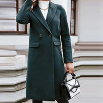Long Women&#39;s Wool Blend Coat With Button Placket And Side Pockets