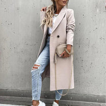 Long Women&#39;s Wool Blend Coat With Button Placket And Side Pockets