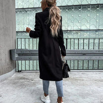 Long Women&#39;s Wool Blend Coat With Button Placket And Side Pockets