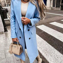Long Women&#39;s Wool Blend Coat With Button Placket And Side Pockets