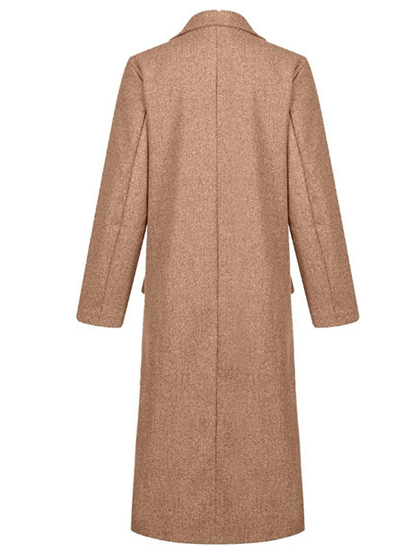 Long Women&#39;s Wool Blend Coat With Button Placket And Side Pockets