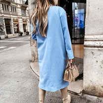 Long Women&#39;s Wool Blend Coat With Button Placket And Side Pockets