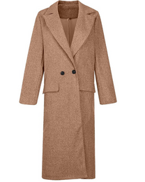 Long Women&#39;s Wool Blend Coat With Button Placket And Side Pockets