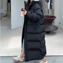 Longline Hooded Padded Jacket With Zipper And Pockets