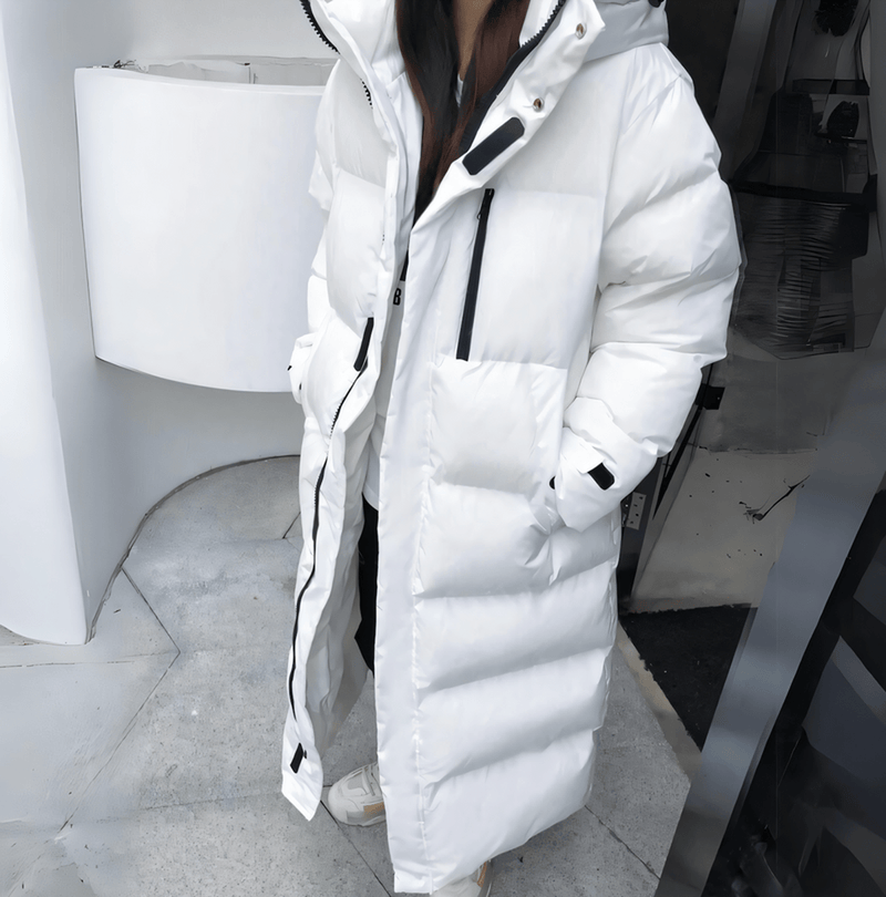 Longline Hooded Padded Jacket With Zipper And Pockets