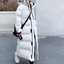 Longline Hooded Padded Jacket With Zipper And Pockets