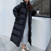 Longline Hooded Padded Jacket With Zipper And Pockets