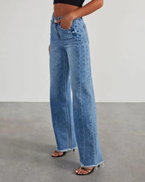 Loose Fit Wide Leg Jeans With Frayed Hem