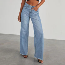 Loose Fit Wide Leg Jeans With Frayed Hem