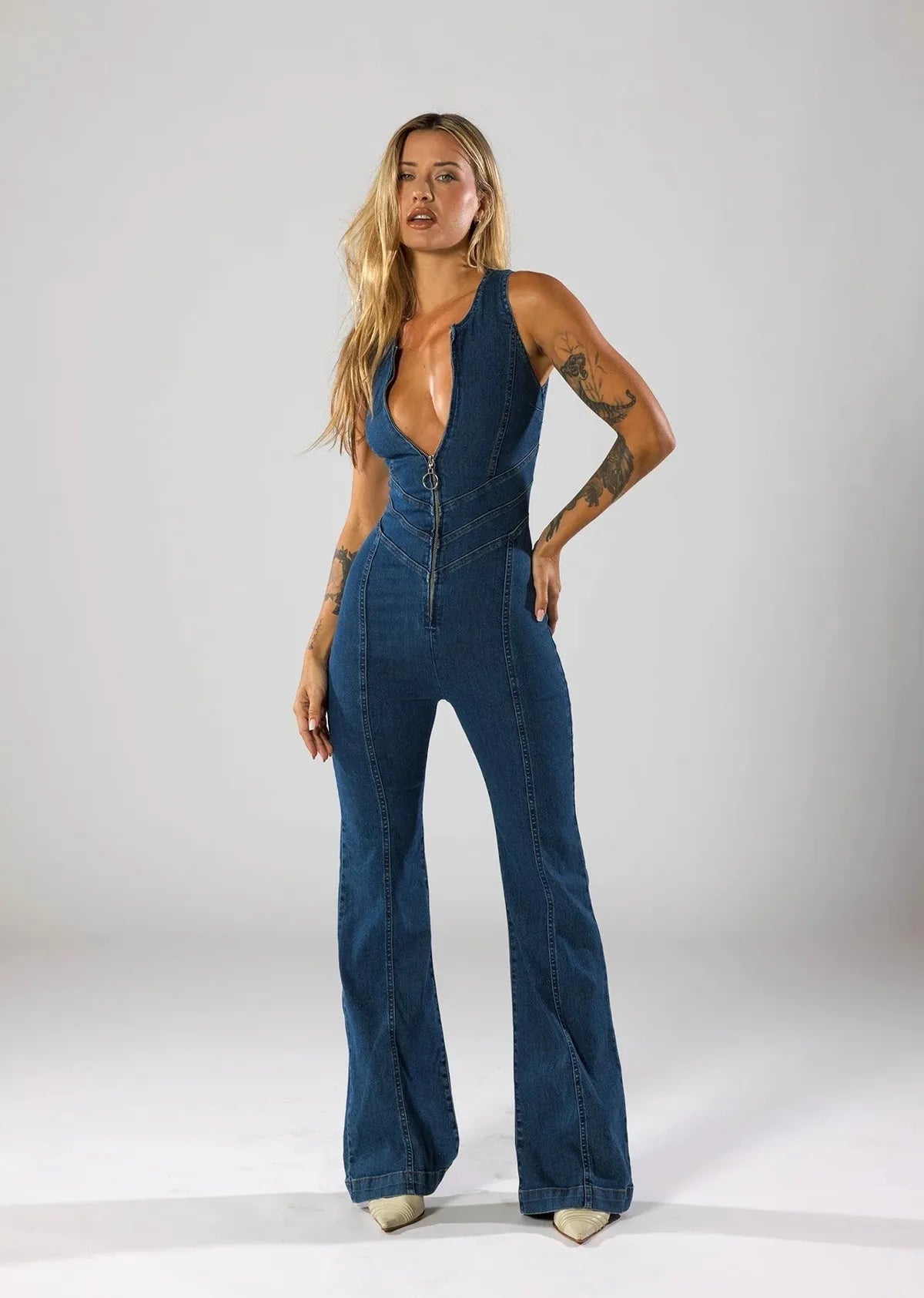 Love Locked Heart-Shaped Denim Jumpsuit