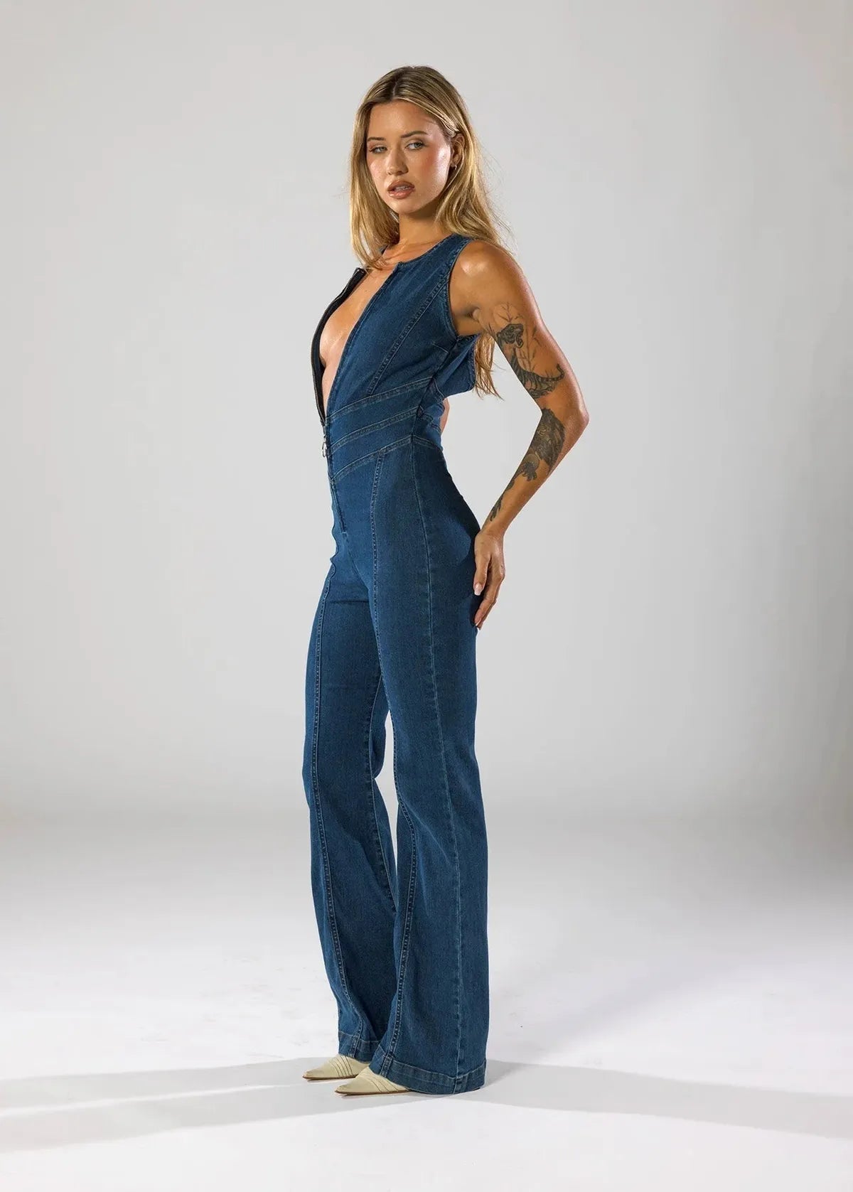 Love Locked Heart-Shaped Denim Jumpsuit