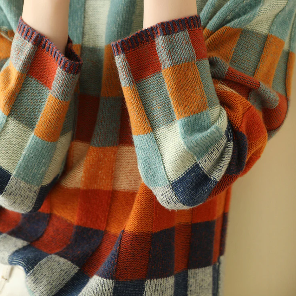 Luxurious Cashmere Turtleneck Sweater With Patchwork Design