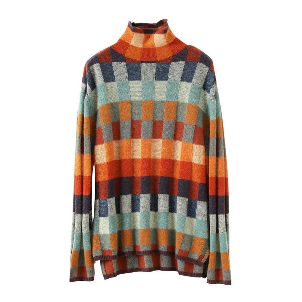 Luxurious Cashmere Turtleneck Sweater With Patchwork Design