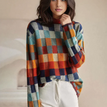 Luxurious Cashmere Turtleneck Sweater With Patchwork Design