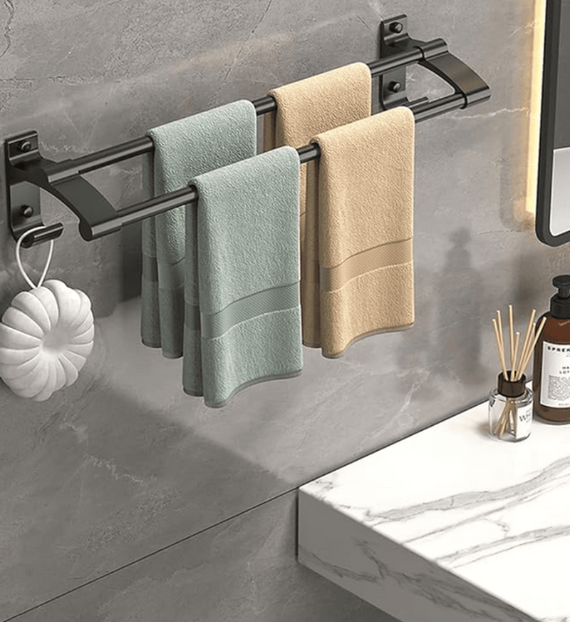 Matte Black Towel Holder With Hooks And Adjustable Bars