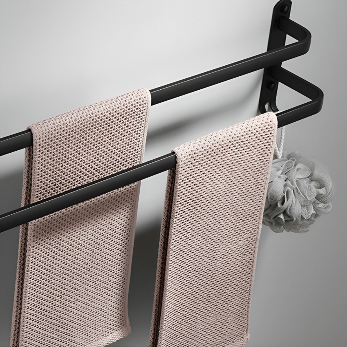 Matte Black Towel Holder With Hooks And Adjustable Bars