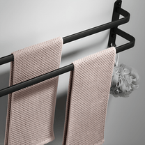 Matte Black Towel Holder With Hooks And Adjustable Bars