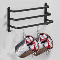 Matte Black Towel Holder With Hooks And Adjustable Bars