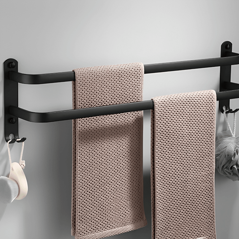 Matte Black Towel Holder With Hooks And Adjustable Bars