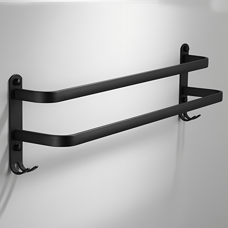 Matte Black Towel Holder With Hooks And Adjustable Bars