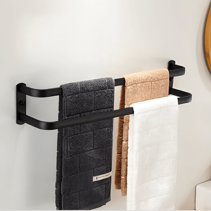 Matte Black Towel Holder With Hooks And Adjustable Bars