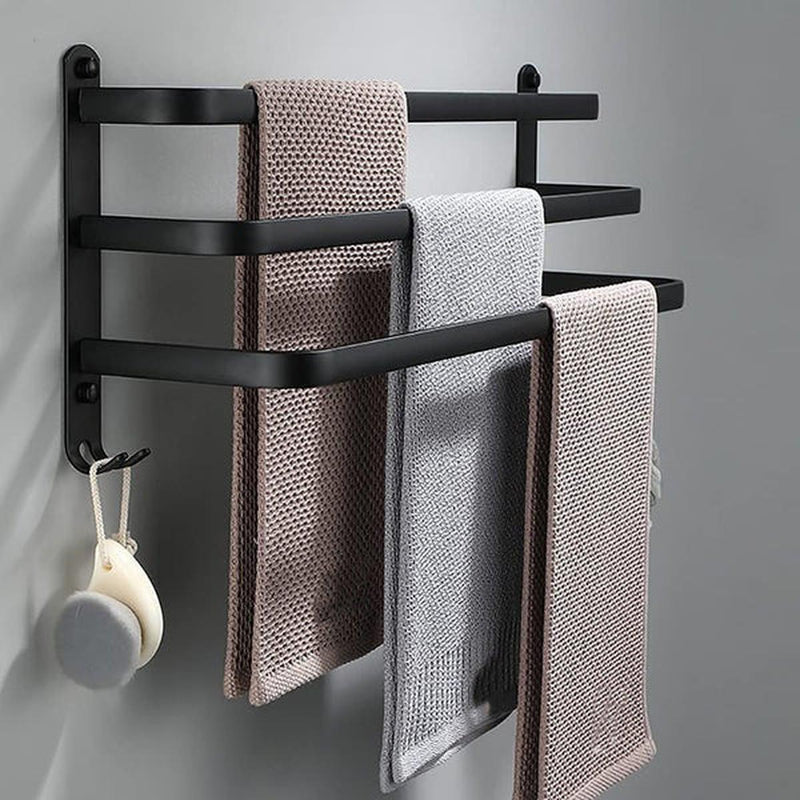 Matte Black Towel Holder With Hooks And Adjustable Bars