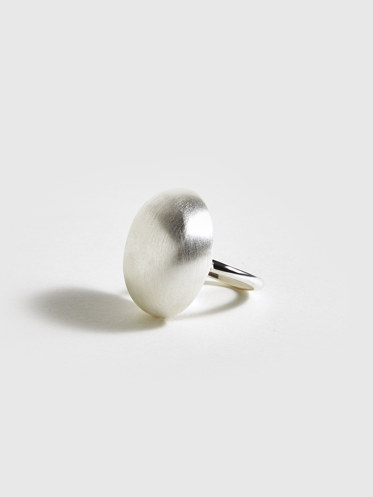 Matte Silver Striped Oval Ring