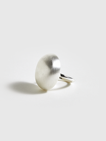Matte Silver Striped Oval Ring