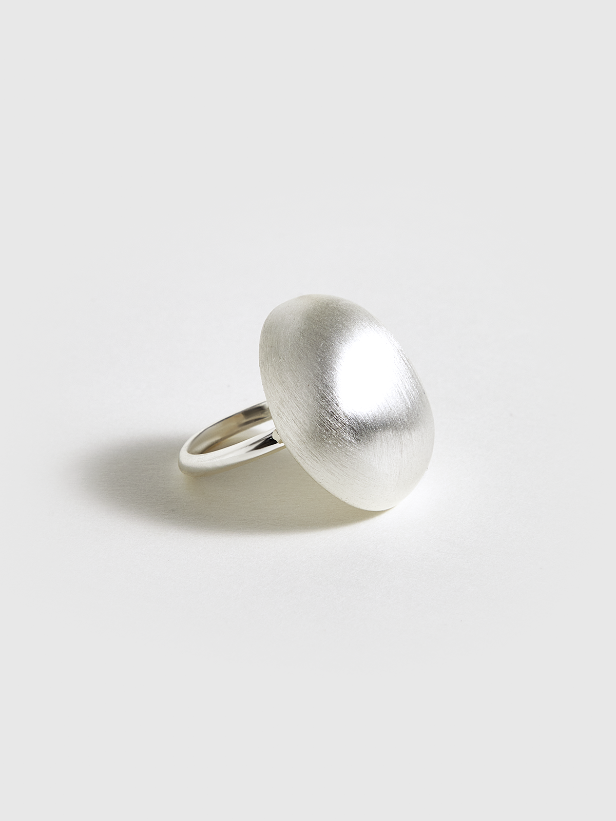 Matte Silver Striped Oval Ring