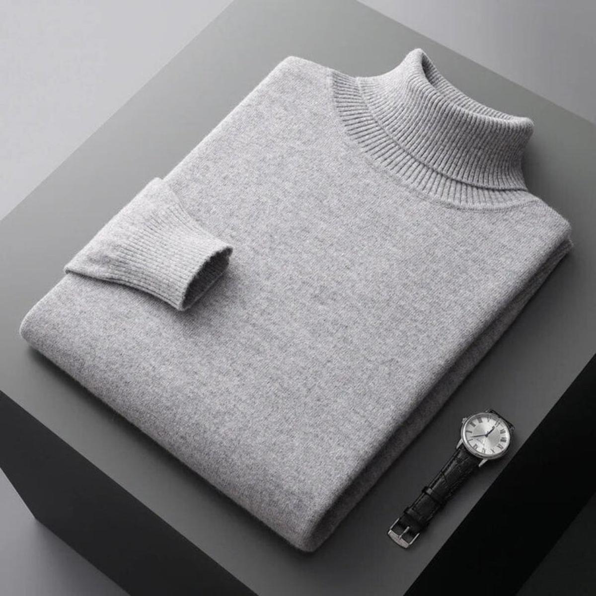 Men&#39;s 100% Cashmere Turtleneck Sweater Ribbed Cuffs Regular Fit