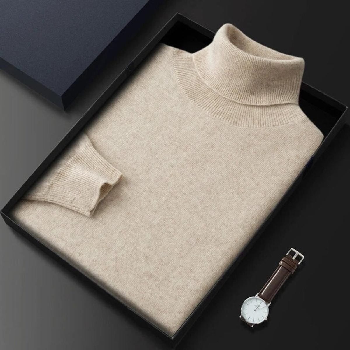 Men&#39;s 100% Cashmere Turtleneck Sweater Ribbed Cuffs Regular Fit