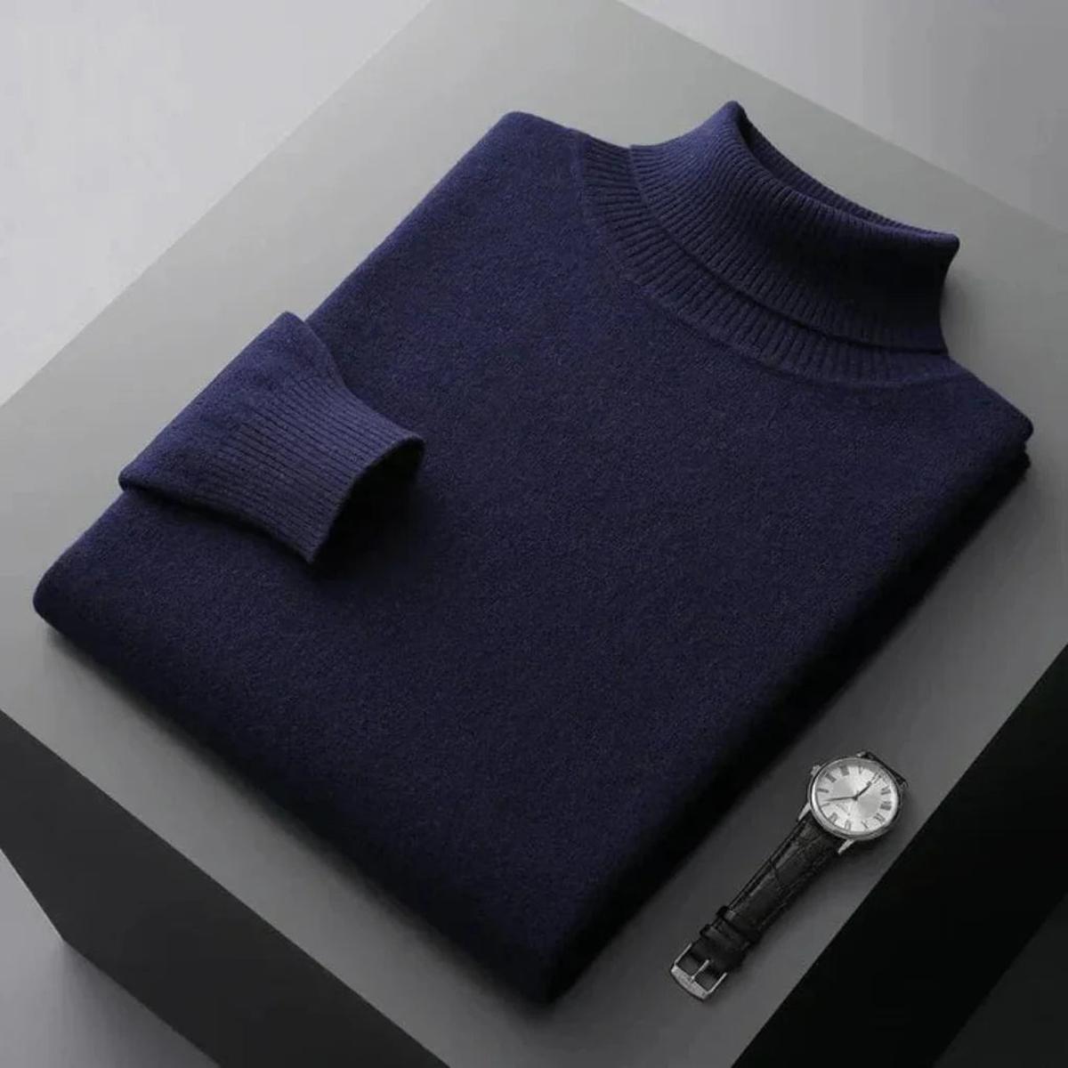 Men&#39;s 100% Cashmere Turtleneck Sweater Ribbed Cuffs Regular Fit