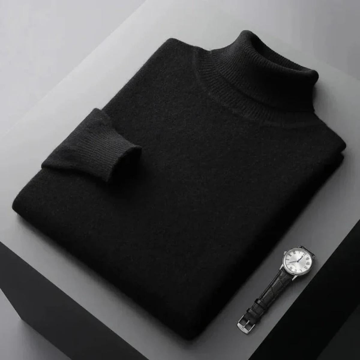 Men&#39;s 100% Cashmere Turtleneck Sweater Ribbed Cuffs Regular Fit