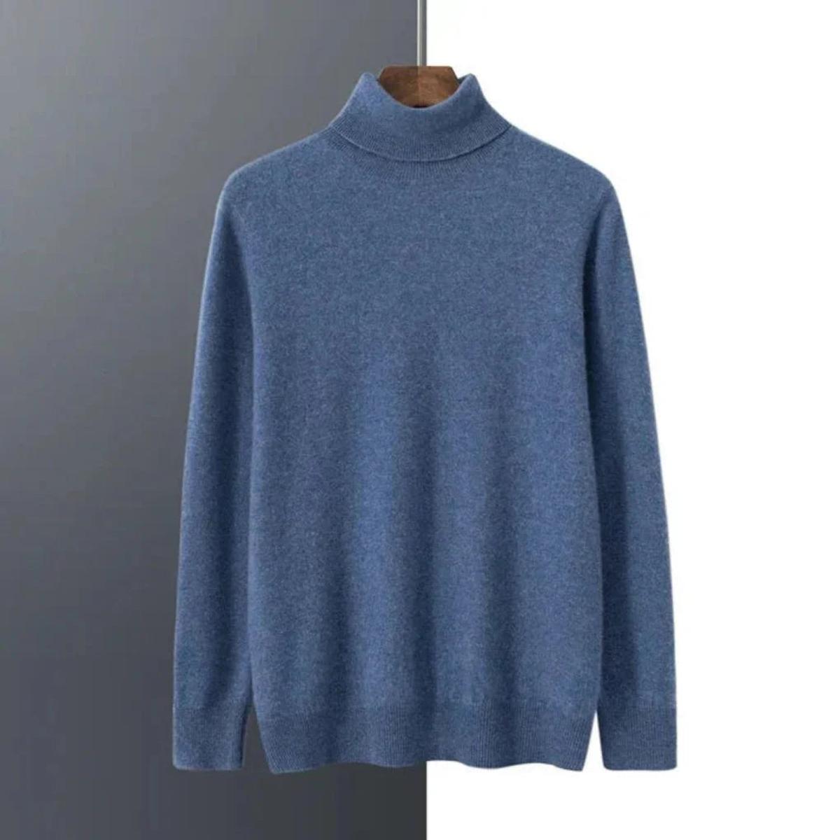 Men&#39;s 100% Cashmere Turtleneck Sweater Ribbed Cuffs Regular Fit