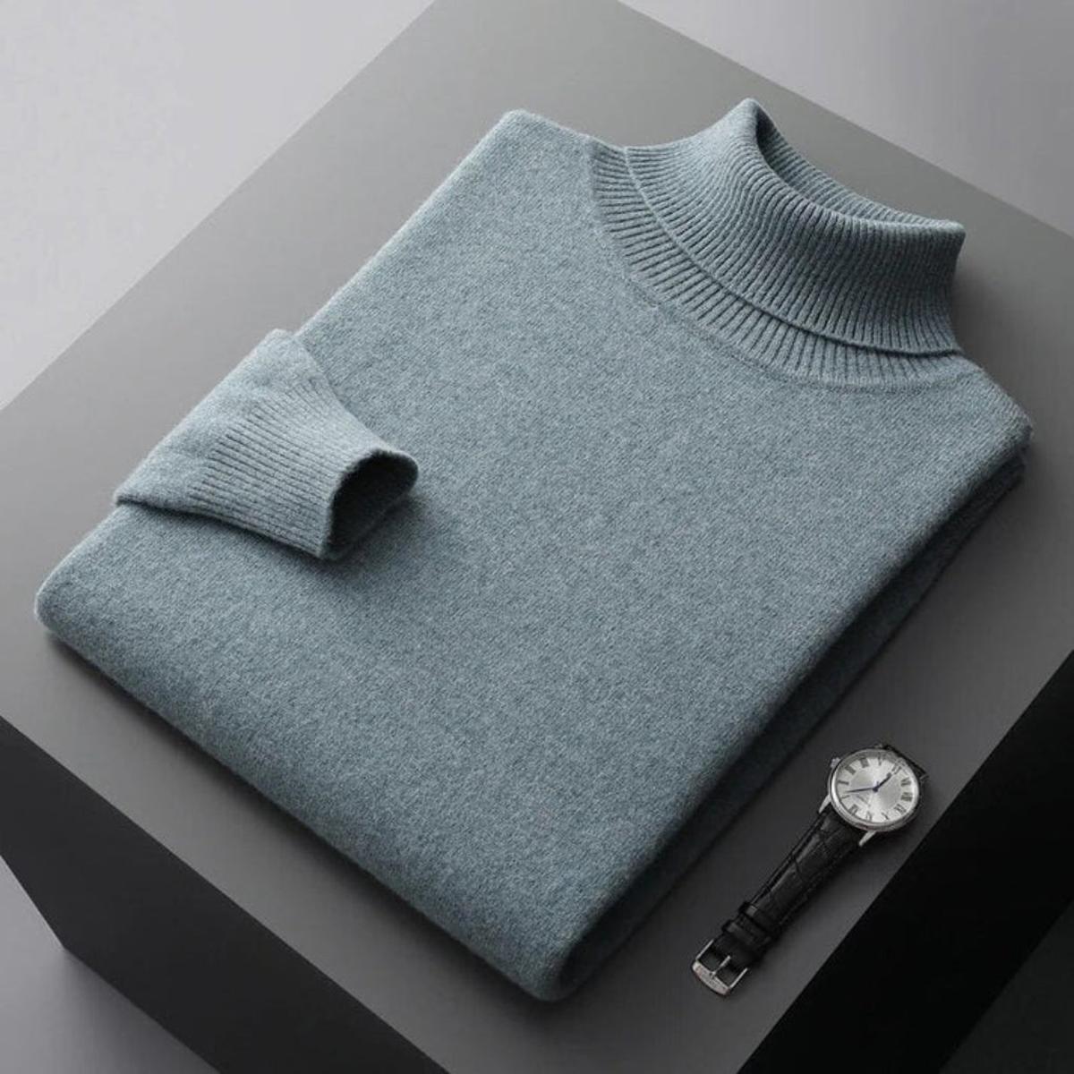 Men&#39;s 100% Cashmere Turtleneck Sweater Ribbed Cuffs Regular Fit