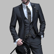 Men’s 3-Piece Suit Set – Polyester Wool Blend Blazer, Waistcoat &amp; Trousers for Formal and Smart Casual Occasions