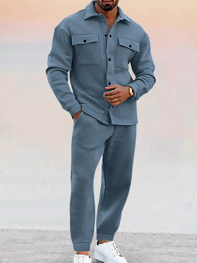 Men&#39;s Athleisure Button-Down Shirt and Pants Set