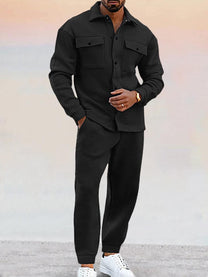 Men&#39;s Athleisure Button-Down Shirt and Pants Set
