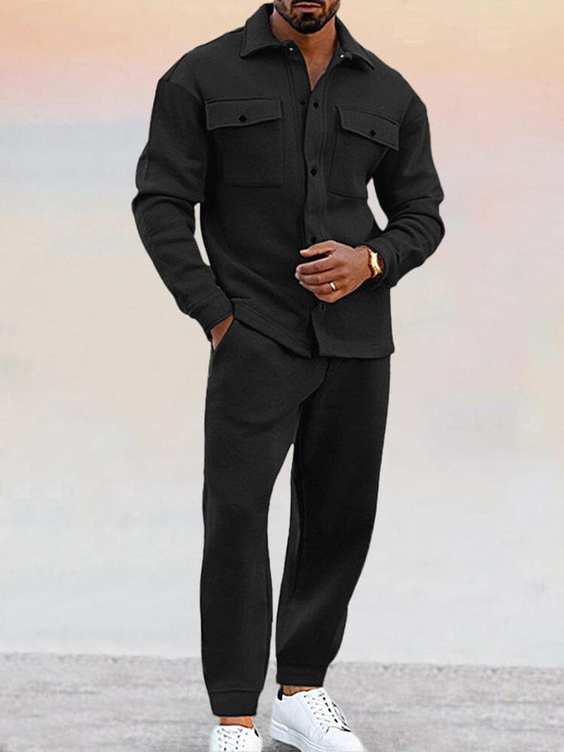 Men&#39;s Athleisure Button-Down Shirt and Pants Set