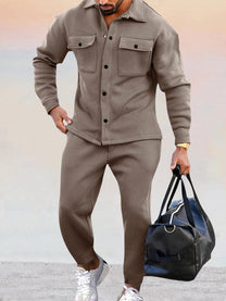 Men&#39;s Athleisure Button-Down Shirt and Pants Set