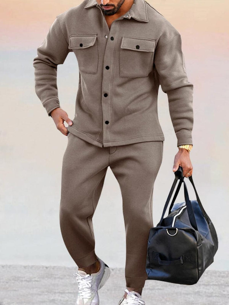 Men&#39;s Athleisure Button-Down Shirt and Pants Set