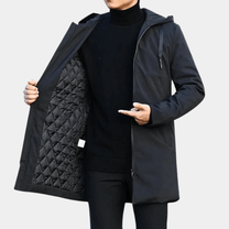 Men&#39;s Black Hooded Winter Coat With Front Pocket
