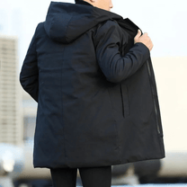 Men&#39;s Black Hooded Winter Coat With Front Pocket