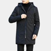 Men&#39;s Black Hooded Winter Coat With Front Pocket