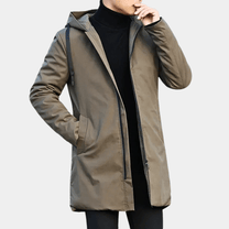 Men&#39;s Black Hooded Winter Coat With Front Pocket