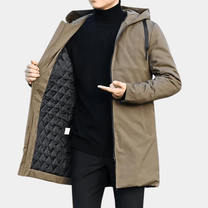 Men&#39;s Black Hooded Winter Coat With Front Pocket