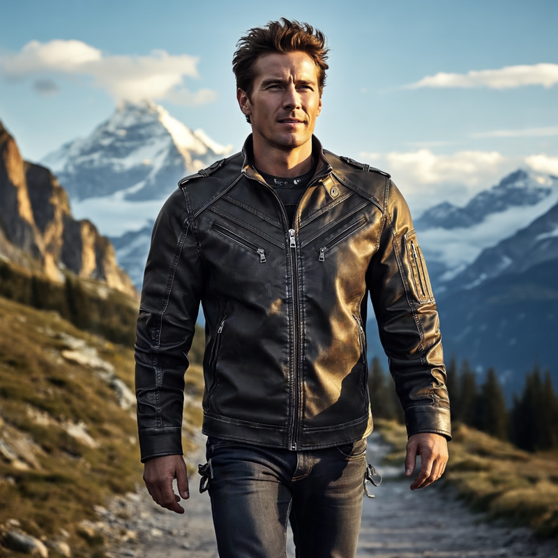 Men&#39;s Black Leather Jacket With Removable Hood