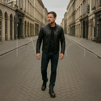 Men&#39;s Black Leather Jacket With Removable Hood